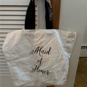Maid of Honor and 3 Bridesmaids Tote Bags with Black Handles (4 bags total)